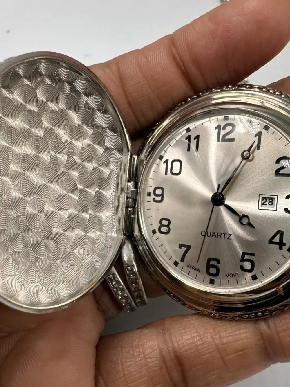 Men Pocket Watch Lot of 2 Bald Eagle Train Theme Silver Gold With Chains